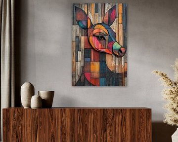 Kleurrijk Hert Geometrische Houtkunst van Eva Lee
