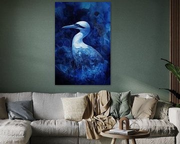 Blauwe Mystiek Vogel in Abstracte Patronen van Eva Lee