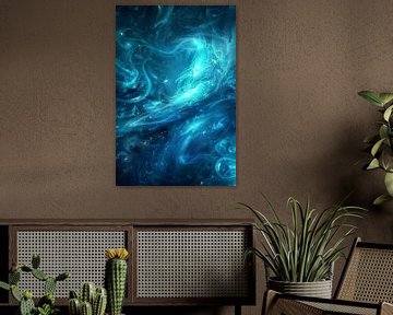 Galactische diepten in blauw en turquoise van artefacti