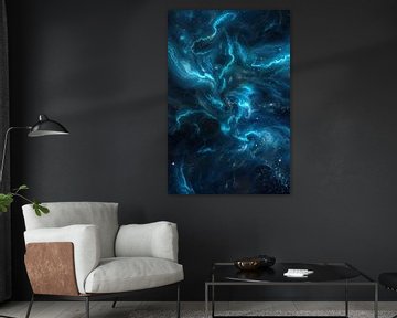Turquoise gekleurde stromingen in de kosmos van artefacti
