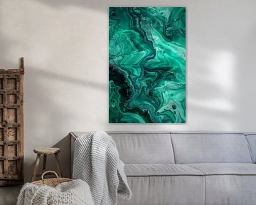 Vloeiende vormen in smaragd en blauw