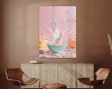 Lively scene with splashing milk and cereals by Pixelbull Design