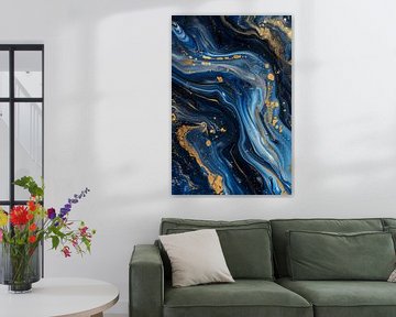 Dynamische patronen in blauw en goud van artefacti