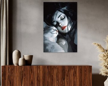 Dreams of Rest | Sleeping Woman and Her Cat by Karina Brouwer