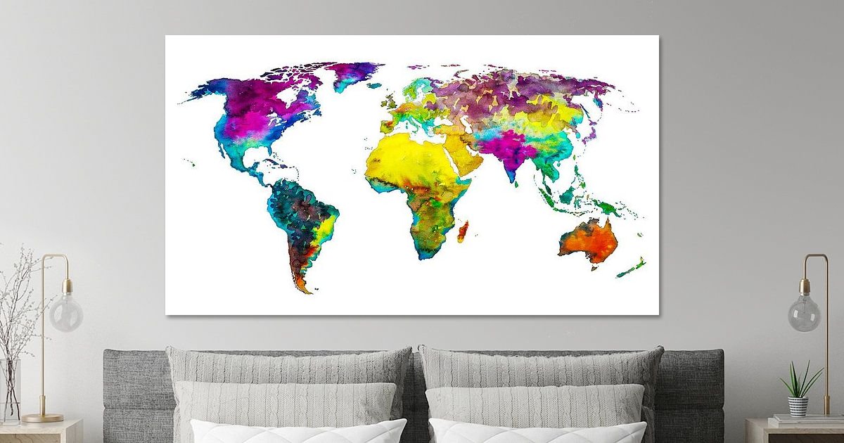 World map in Tropical colors by WorldMapShop on canvas, poster ...