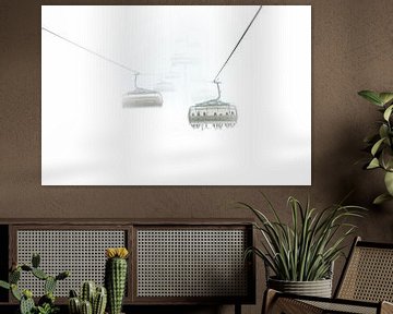 Minimalistische Sneeuwlandschap met Stoeltjeslift in de Mist van Marika Huisman fotografie