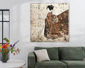 Edo Periode Figuren Schilderij: Bruin en Wi van Dream Designs art work