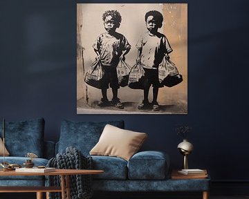 Jeugd en Rebellie: Twee Jongens met Cash in Banksy Stijl van Dream Designs art work