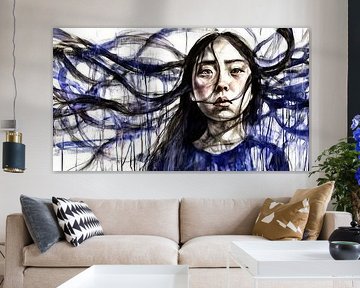 Depressieve vrouw met lang haar