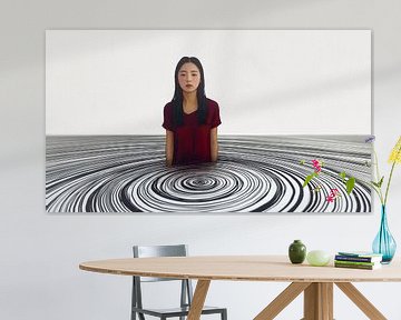 Surrealistische vrouw in een maalstroom van melancholie van Frank Heinz