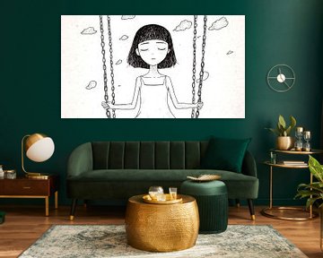 Melancholic woman on a swing by Frank Heinz