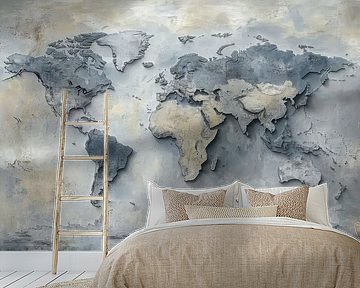 Abstract Painting - Gray Calming World Map