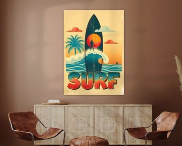 Vintage surfposter, de vrijheid van surfen met retro charme van CB3D - Christoph Burgstedt