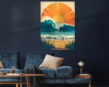 Vintage surfposter, de vrijheid van surfen met retro charme van CB3D - Christoph Burgstedt