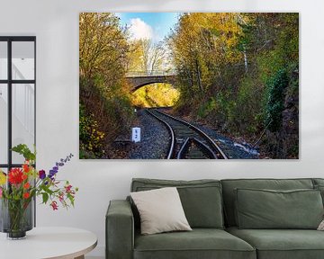 A view of a railroad track in a canyon by Andreas Völkel