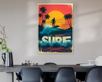 Vintage surfposter, de vrijheid van surfen met retro charme van CB3D - Christoph Burgstedt