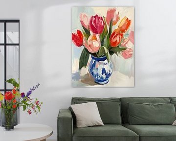 Tulpen in een porseleinen vaas van Thea