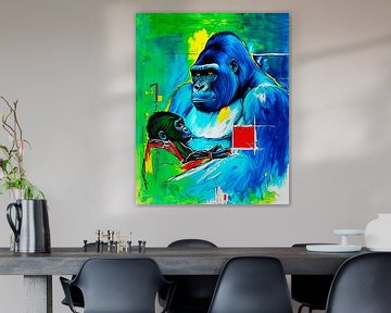 Vrouwtjesgorilla met babygorilla van Liona Toussaint