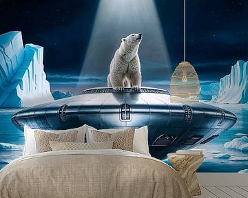 IJsbeer op een UFO in Antarctica