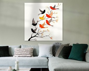 Wings of Calm | Rust en Elegantie in Abstracte Vogelkunst van Karina Brouwer
