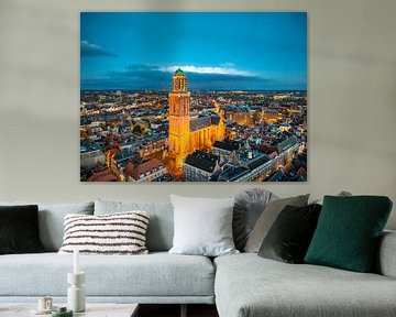 Zwolse binnenstad tijdens zonsondergang