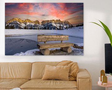 Panorama alpengloren bij de Wilder Kaiser Astbergsee, Going, Tirol, Oostenrijk in de ochtend van Animaflora PicsStock