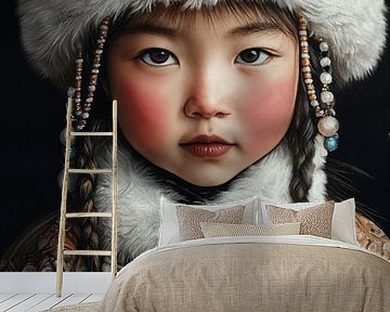 Tradition and Youth: Portrait of an Asian Child in Mongolian Costume by Dream Designs art work