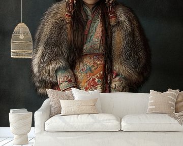 Portret van een Jonge Tibetaanse Meisje in Borduurkunst en Realisme van Dream Designs art work