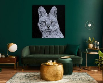 Portret van de Serval in zwart-wit etsstijl van Robert Jan Smit