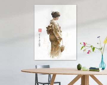 Geisha aquarel van Peet de Rouw
