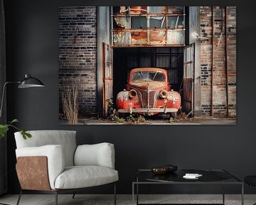 Old car in garage by Black Coffee