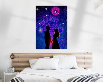 Romantisch paar Silhouet Sterrennacht van MIROKKU