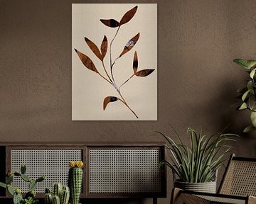 Kleine blaadjes in terracotta. Wabi- sabi botanische collage. van Dina Dankers