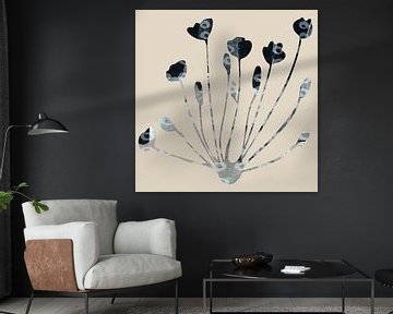 Bloemen in grijs en zwart. Wabi- sabi botanische collage. van Dina Dankers