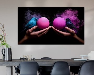Cosmic dialogue in pink and blue