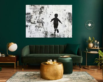 Kind Silhouet | Rennend Kind Kunst van Blikvanger Schilderijen