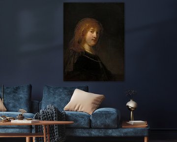 Rembrandt van Rijn, Saskia van Uylenburgh, de vrouw van de kunstenaar, waarschijnlijk begonnen 1634-1640 van Atelier Liesjes