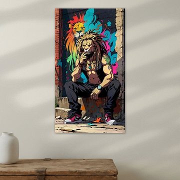 Lion with dreadlocks in Urban Art - lion with dreadlocks