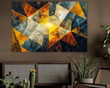 Modern abstract geometrisch kunstwerk in goud tinten van Vlindertuin-Art