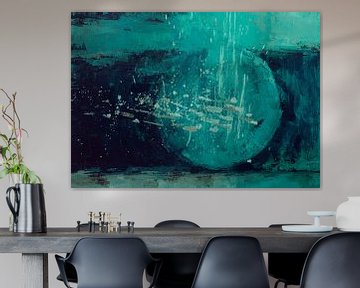 Horizontaal abstract blauw groen van Ela Szczepaniak