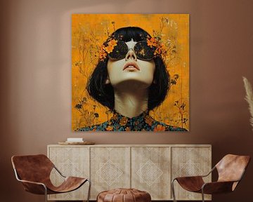 Bloemen Zonnebril | Vrouw Oranje Bloemen van Blikvanger Schilderijen