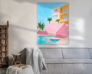 Pink Beach | Merry Pink Building scene by Wonderful Art