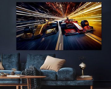 Gold and red: the duel in the light tunnel by Klaus Tesching - Art-AI