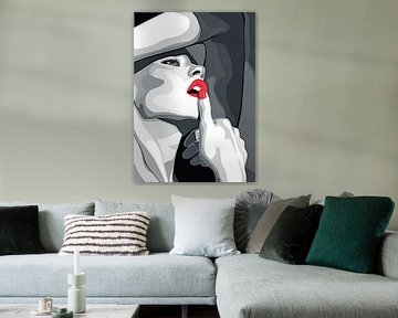 Gedurfde Elegantie - Rode Lippen Muur Art
