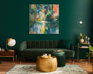 Impressie Landschap Schilderij | Dancing Lights in Nature's Palette van Kunst Kriebels
