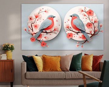 Peinture oiseaux au printemps aquarelle art design