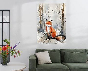 Rode vos aquarel van MIROKKU
