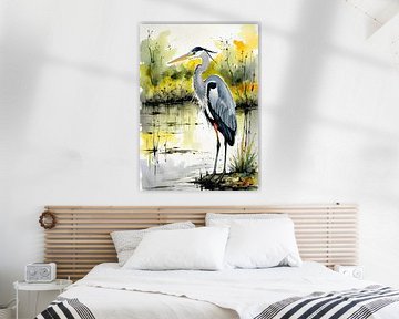 Grijze reiger aquarel van MIROKKU