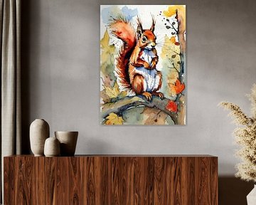 Rode eekhoorn aquarel van MIROKKU