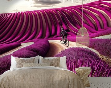 Fietsers in de lavendelvelden van de Provence